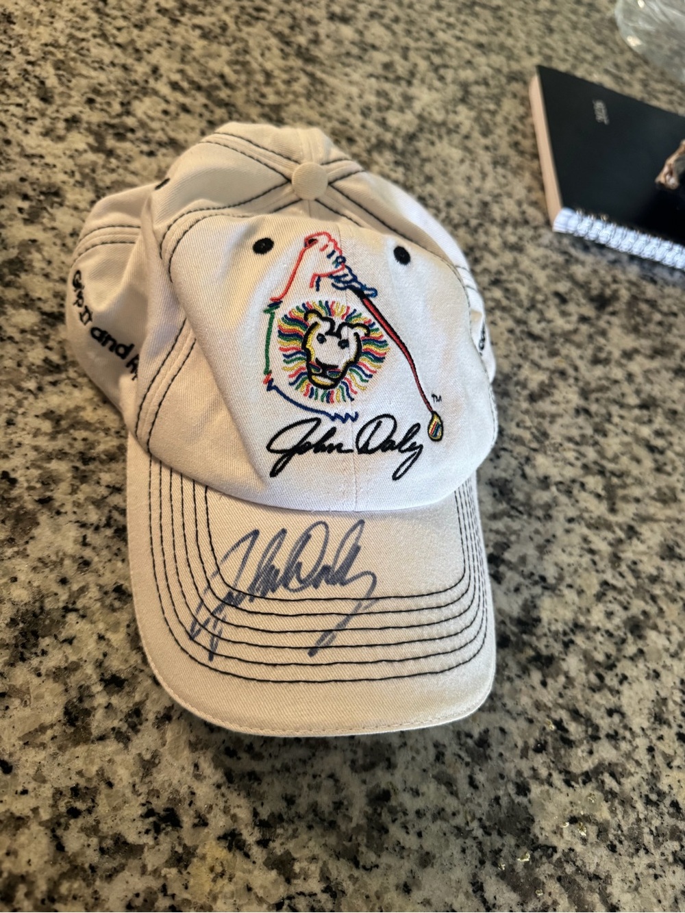 John Daly White Golf Cap with Colorful Lion Logo
